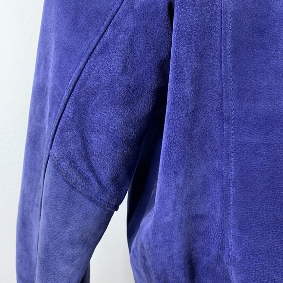 Vintage Bomber Jacket Size Medium Greg Bell Faux Suede Shoulder Pads Blue - Picture 5 of 11